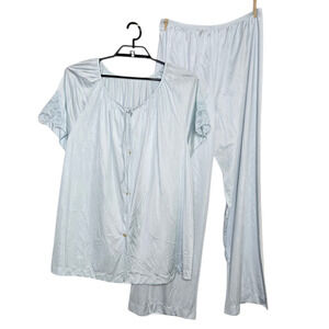 Womens Vintage Lorraine Pajama Set Size 1X Plus Blue Nylon Pants Shirt